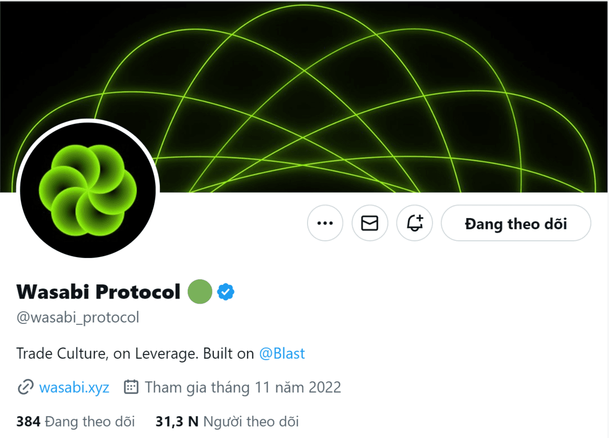 Trang Twitter của dự án Wasabi Protocol