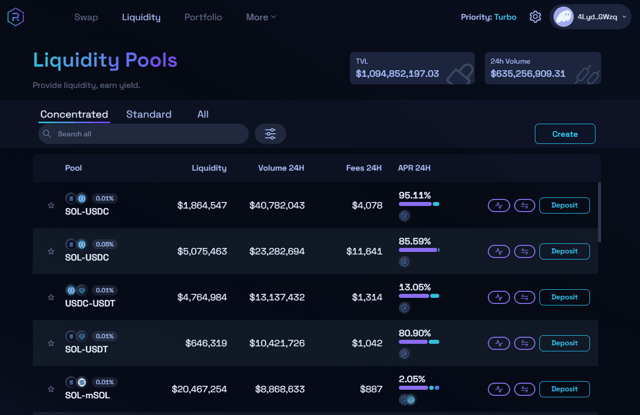 Truy cập trang web Raydium và chọn “Liquidity"