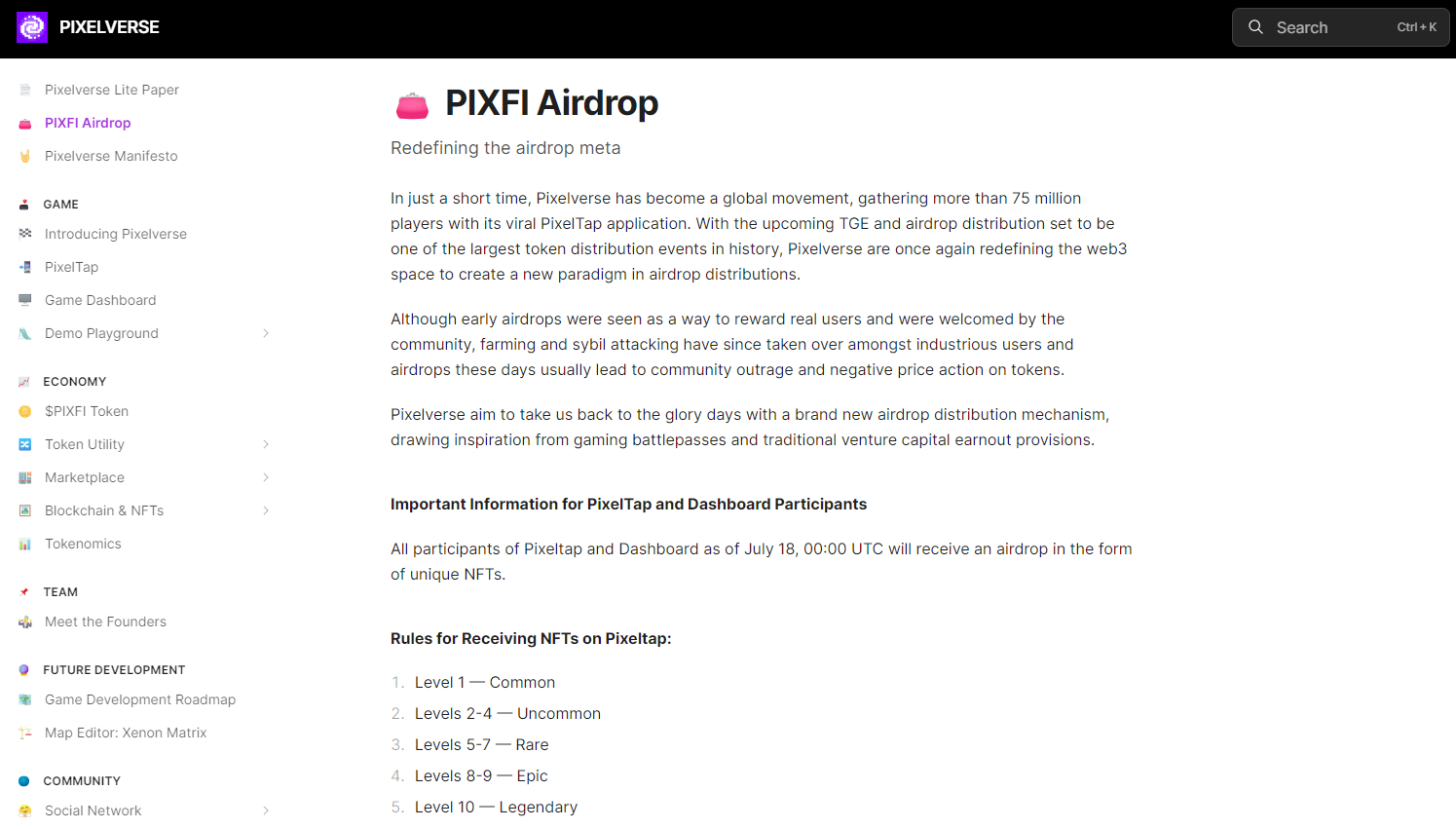 Thông báo về đợt Airdrop PIXFI của Pixelverse