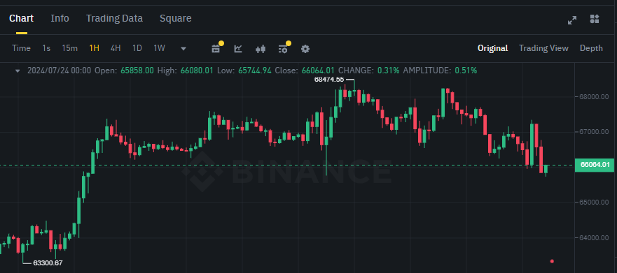 Biểu đồ giá Bitcoin (BTC) trên khung 1 giờ (1H)