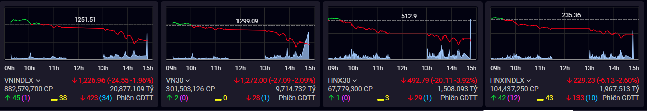 VN-INDEX cũng giảm mạnh trong ngày 01/08