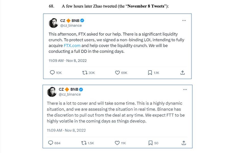 Các tweet của cựu CEO Binance CZ nói về sàn FTX hồi tháng 11 năm 2022 - nguồn: Kroll