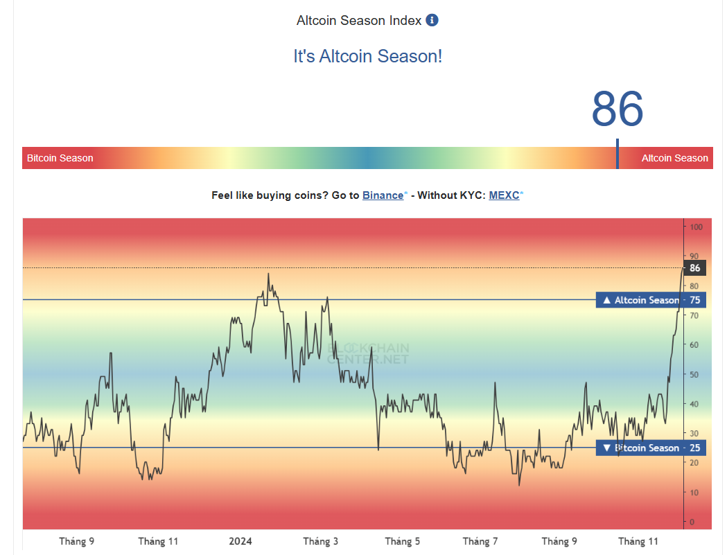 Chỉ số Altcoin Season Index của trang web Blockchain Center