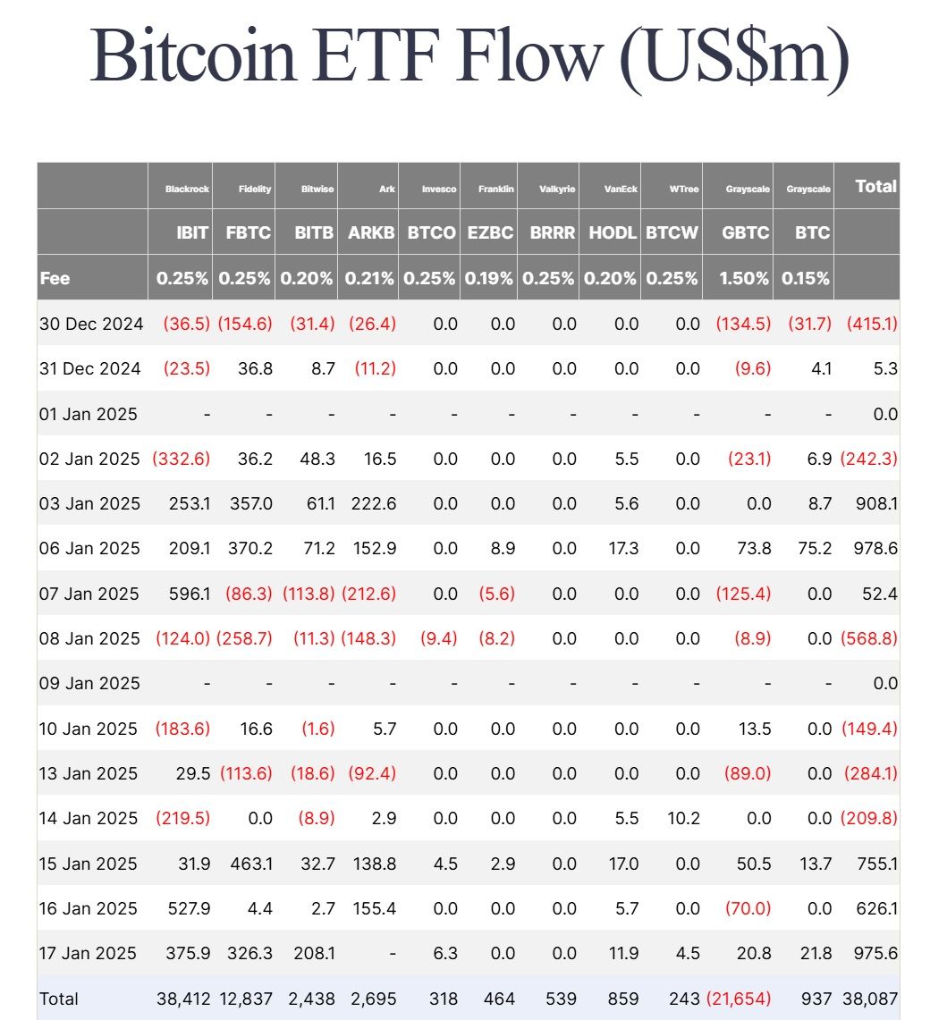 Thống kê dòng vốn đổ vào các quỹ Spot BTC ETF theo từng ngày - nguồn: Farside Investors