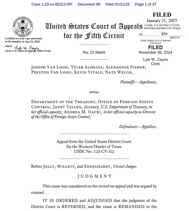 Hồ sơ tòa án Tornado Cash - nguồn: Court Listener