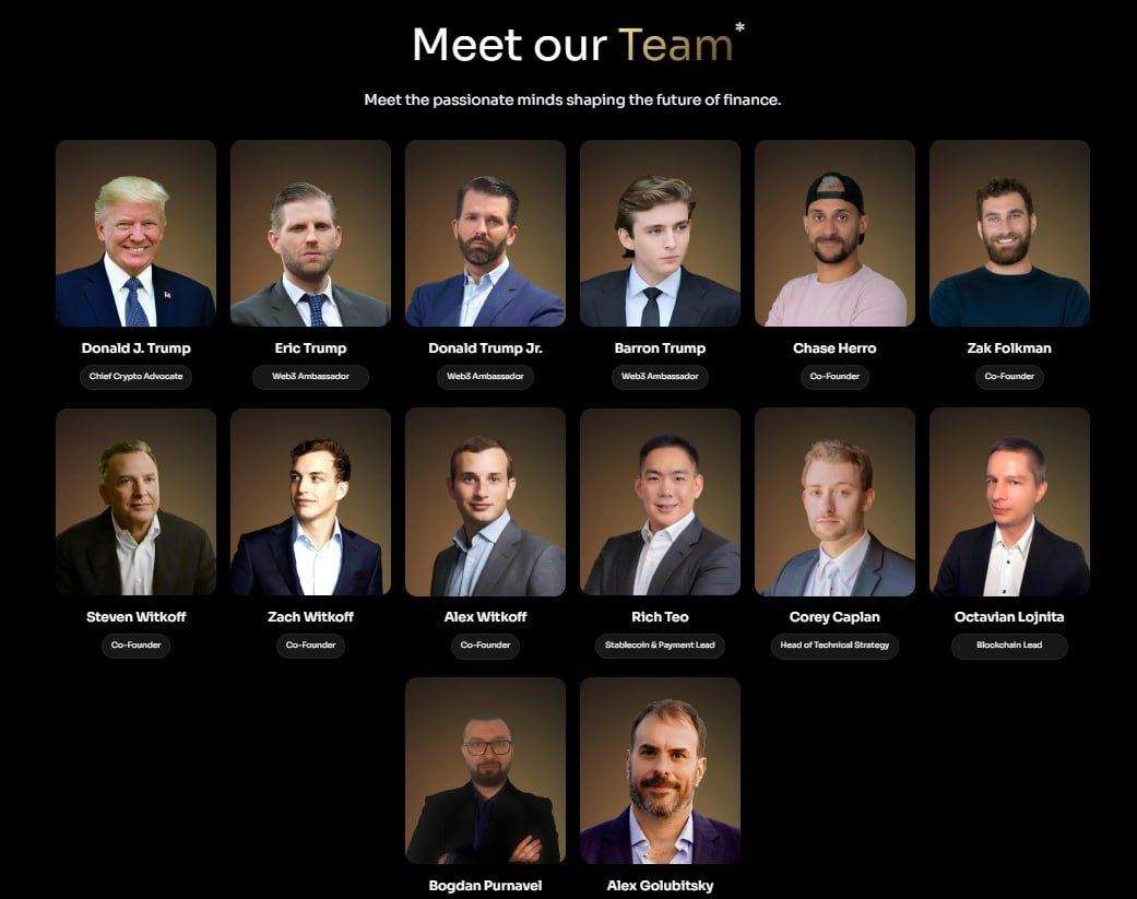 Các thành viên nằm trong đội ngũ của dự án World Liberty Financial - nguồn: Website dự án