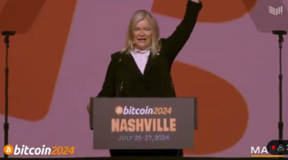 Hình ảnh của Thượng nghị sĩ Mỹ Cynthia Lummis tại Hội nghị Bitcoin 2024