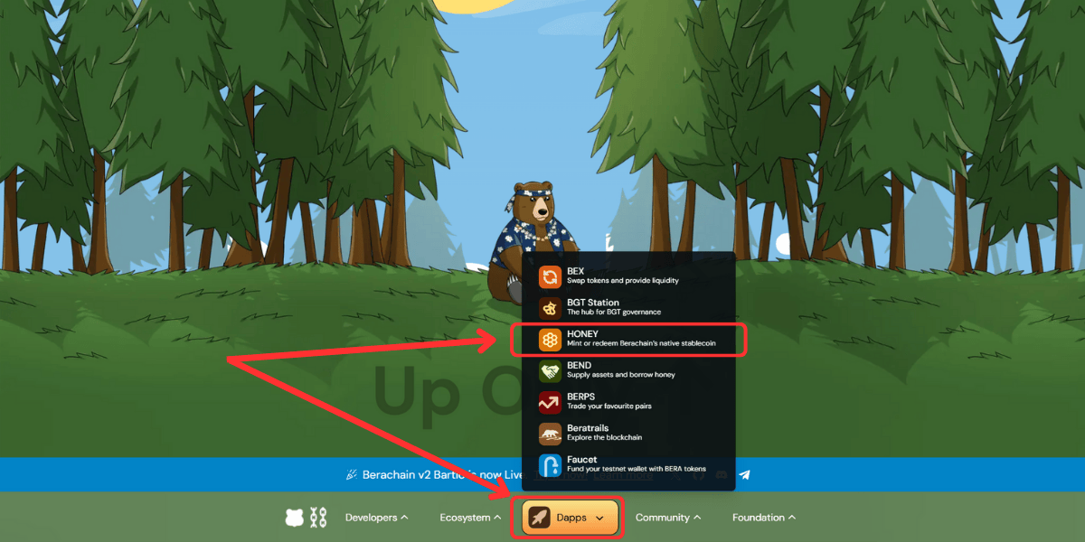 Chọn dApps HONEY để mint stablecoin trên Berachain