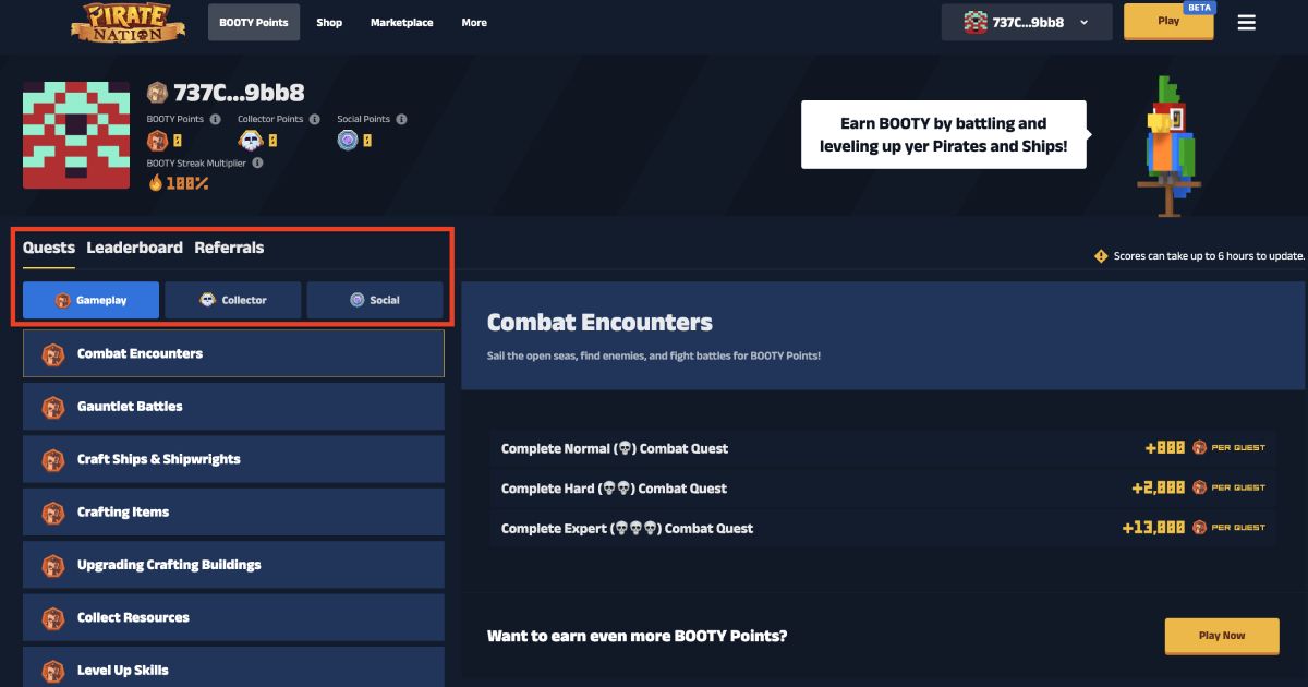 Hoàn thành các quest trong mục BOOTY Points