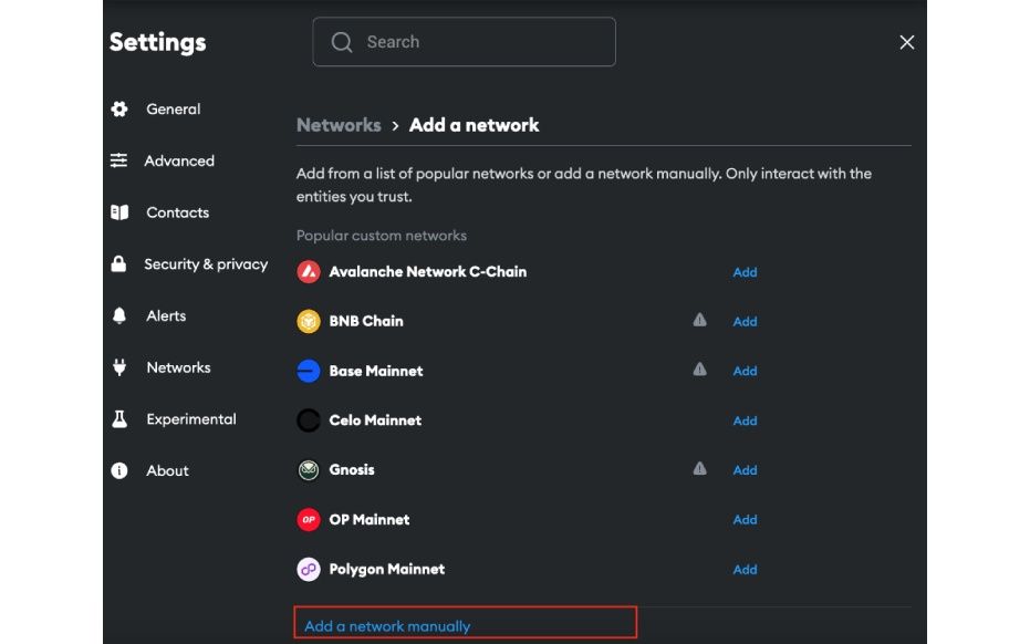 Nhấn chọn “Add a network manually"