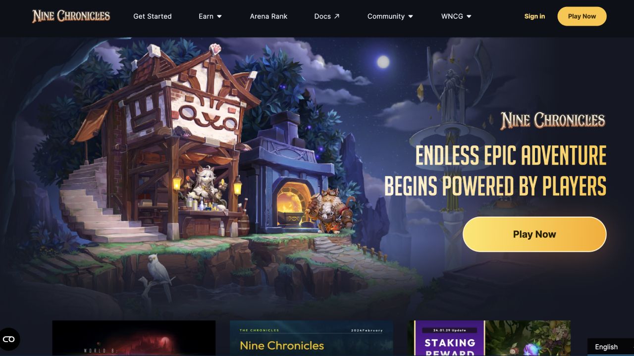 Giao diện website của dự án game Nine Chronicles