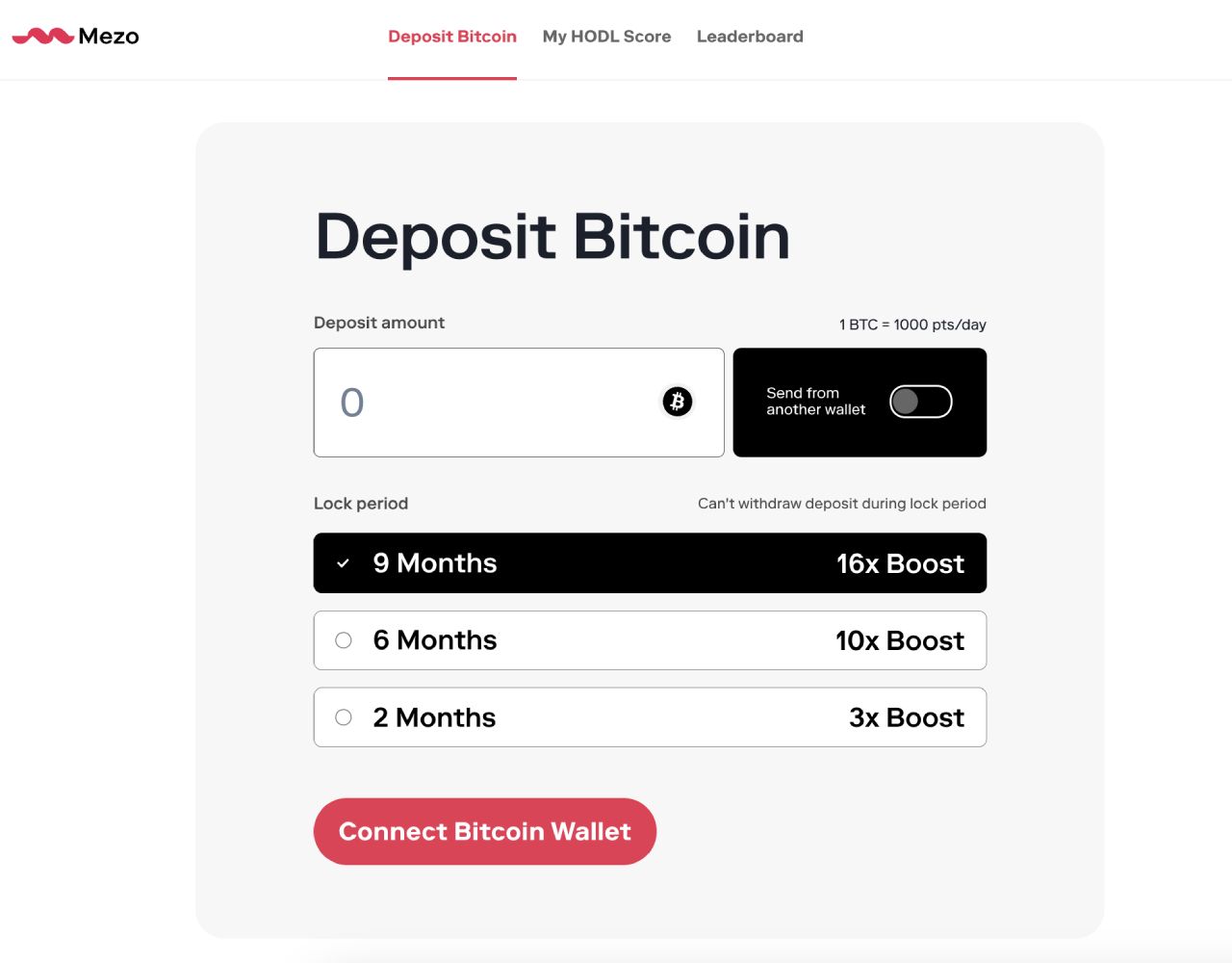 Tính năng Deposit Bitcoin trên Mezo Portal