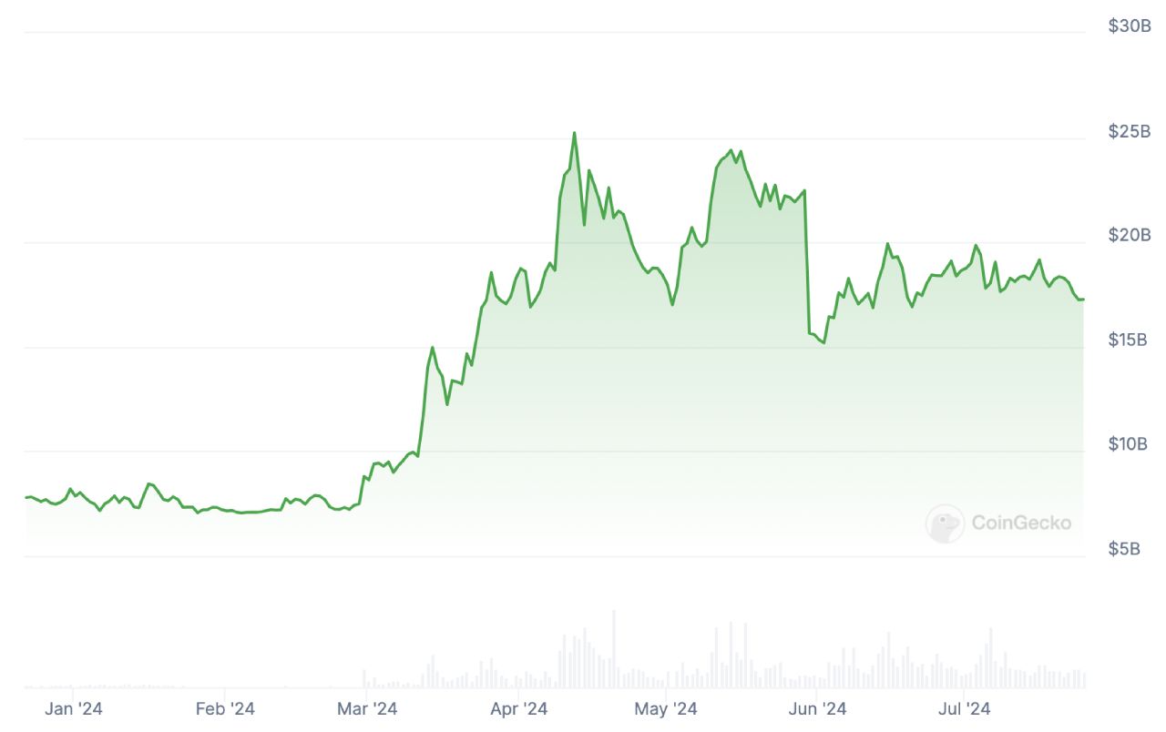 Biểu đồ marketcap của TON tăng từ 01/2024 đến 06/2024