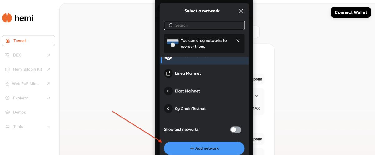 Ấn chọn “Add network"