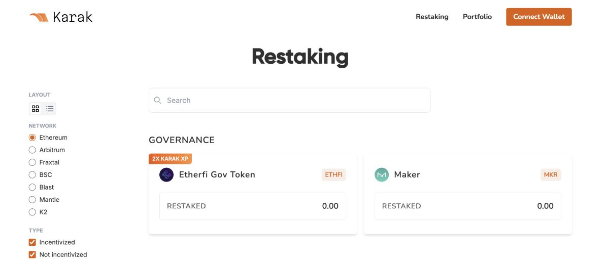 Giao diện Restaking của Karak