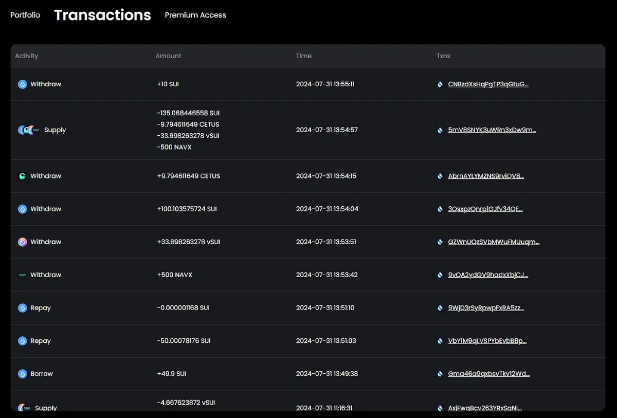 Giao diện Transactions