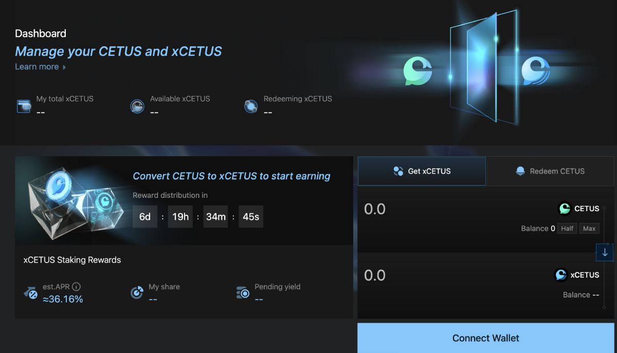 Giao diện của xCETUS trên Cetus Protocol