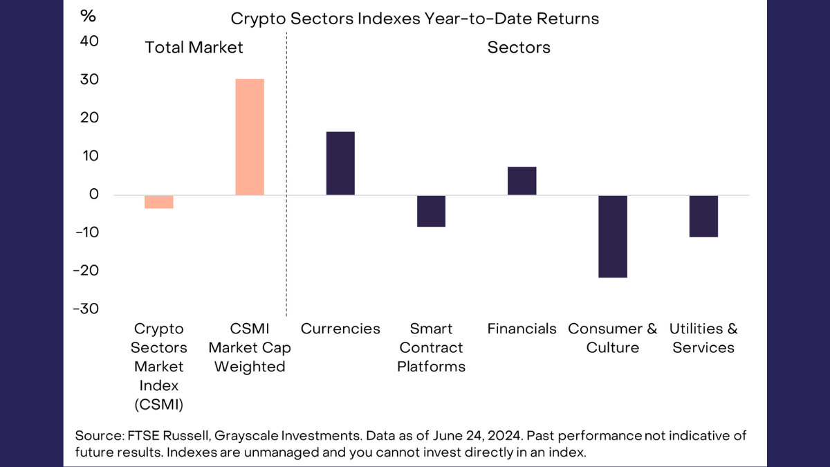 Tỷ suất sinh lời của các Crypto Sectors trong 6 tháng đầu năm 2024