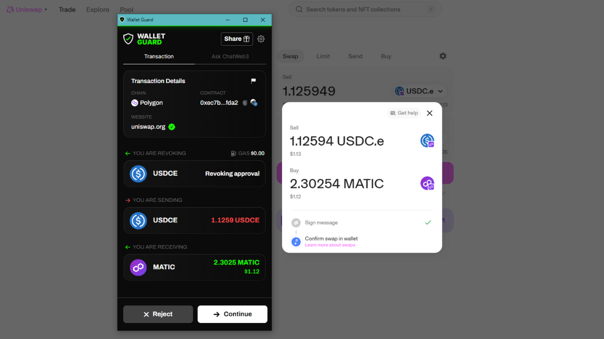 Wallet Guard extension mô phỏng chi tiết giao dịch mà người dùng đang thực hiện