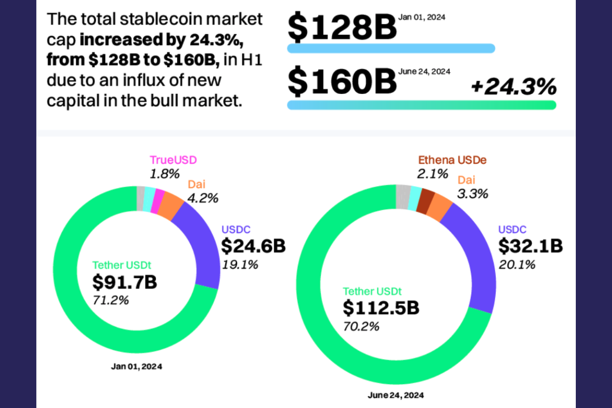 Stablecoin là phân khúc tăng trưởng mạnh nhất trong lĩnh vực RWA trong H1/2024