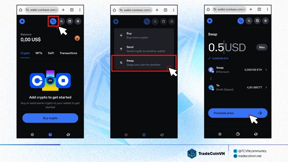 Cách Swap tài sản trên Coinbase Smart Wallet