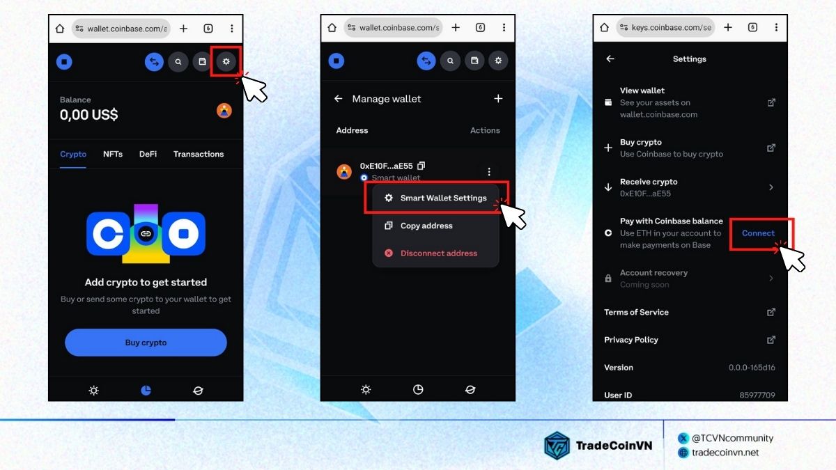 Kết nối Smart Wallet với tài khoản Coinbase