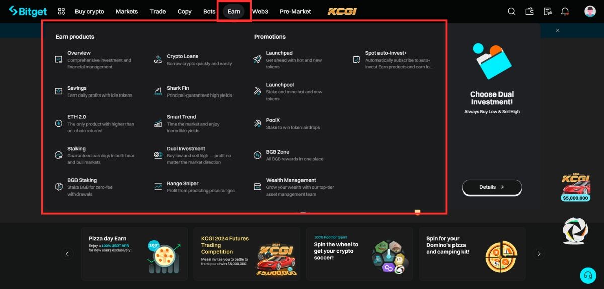 Tính năng Earn của sàn Bitget