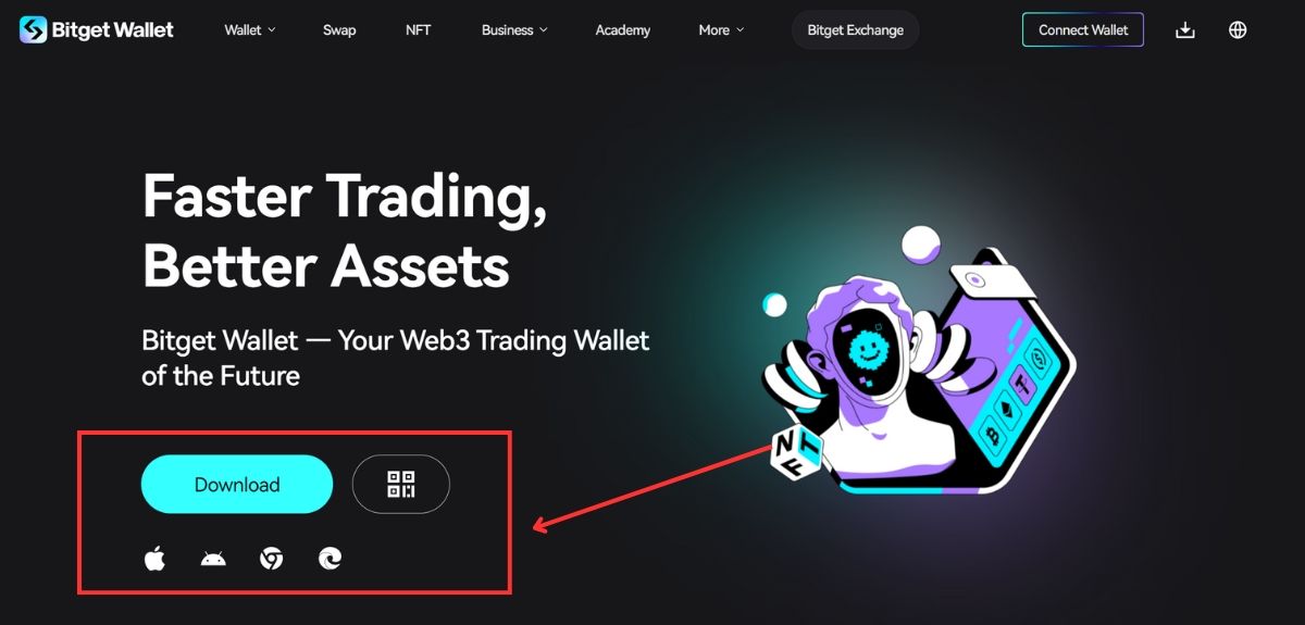 Chọn phiên bản phù hợp với thiết bị để tải Bitget Wallet