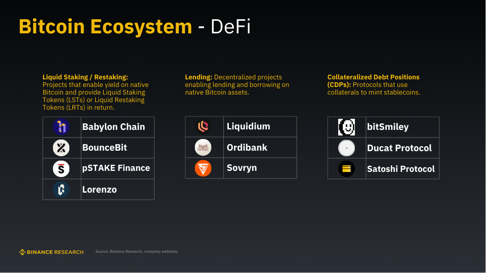 Những phân khúc và dự án trong lĩnh vực DeFi thuộc hệ sinh thái Bitcoin