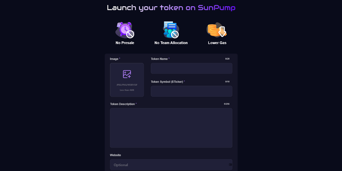 Cung cấp thông tin dự án memecoin của bạn trên SunPump