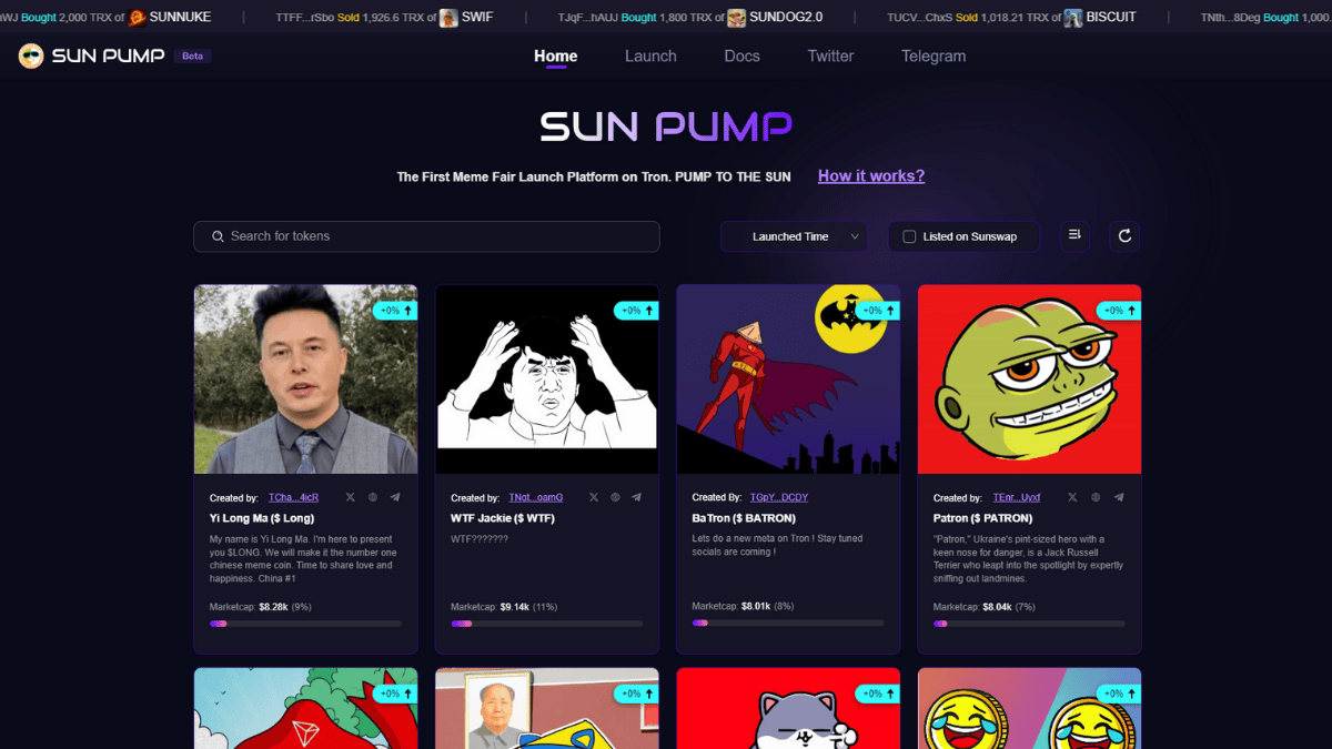 SunPump - Nền tảng launchpad memecoin trên hệ TRON