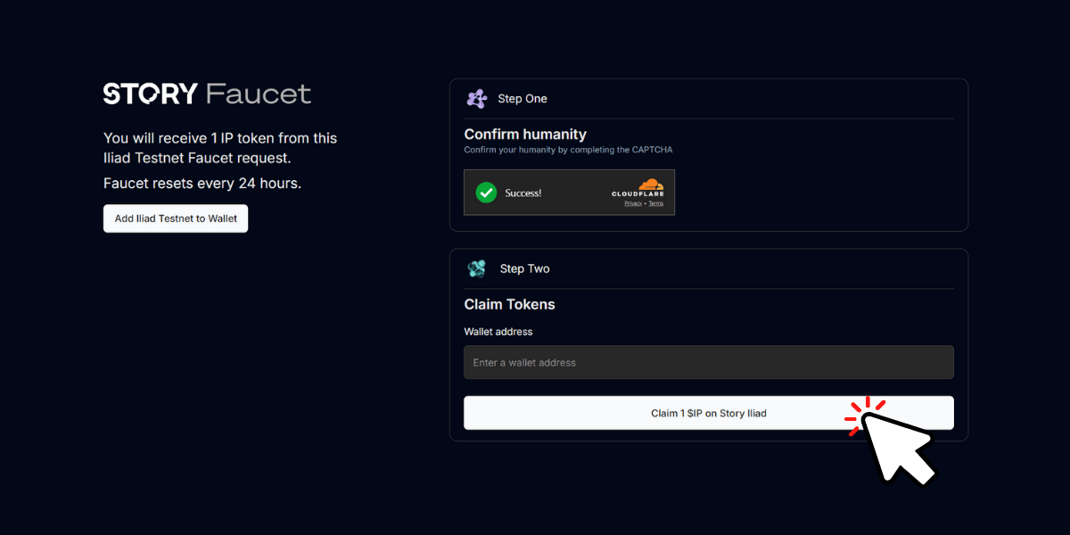 Faucet để nhận IP token từ Story Protocol