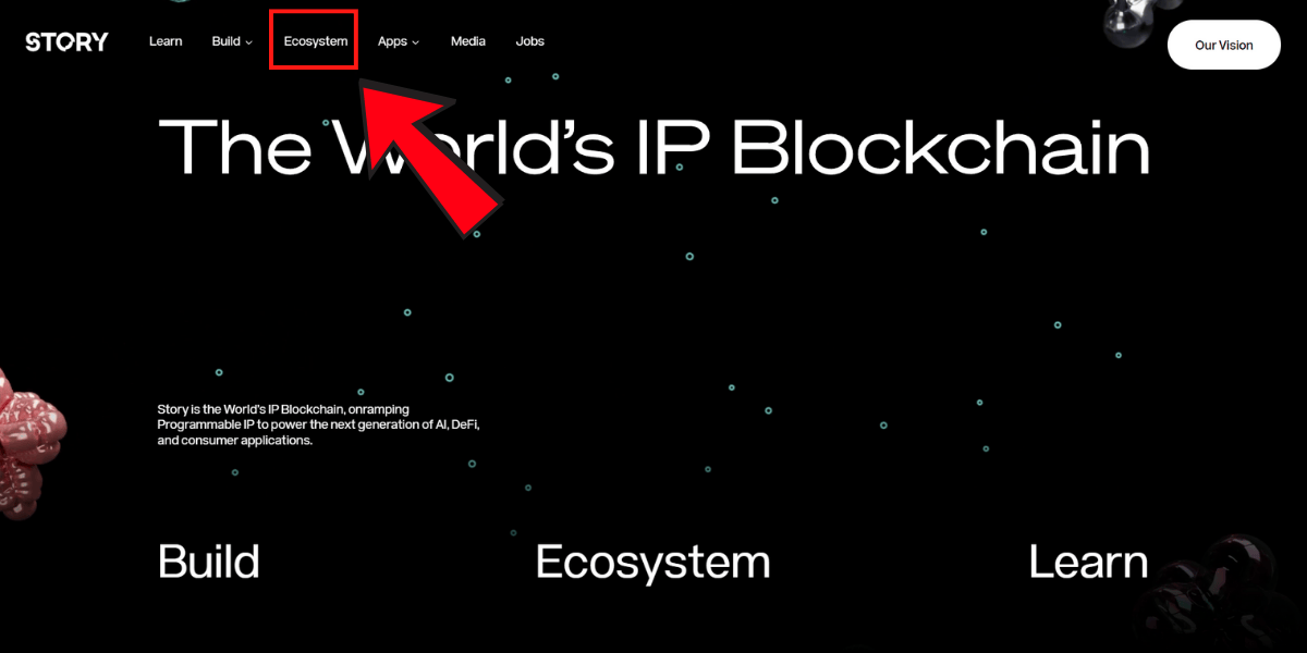 Nhấn vào Ecosystem để xem những dự án trong hệ sinh thái Story Protocol