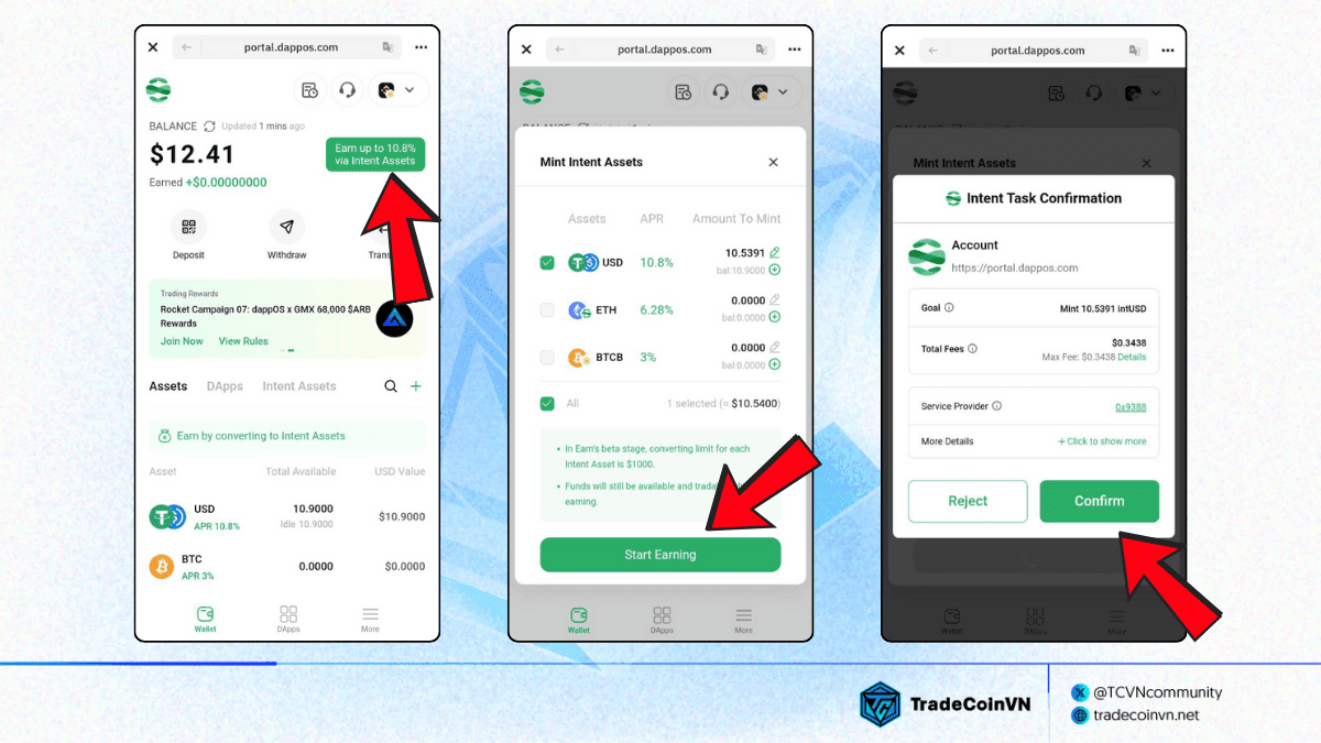 Mint intent assets để hoàn thành Task 1