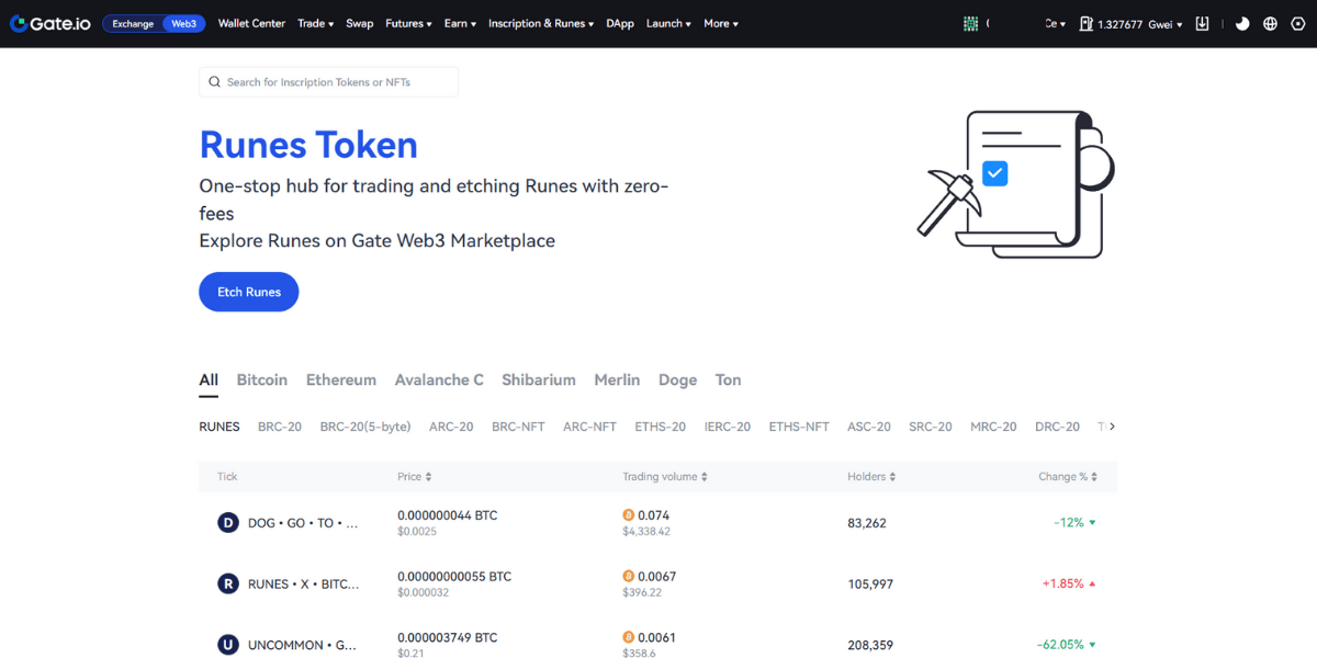 Marketplace dành cho Inscription & Runes của Gate Web3