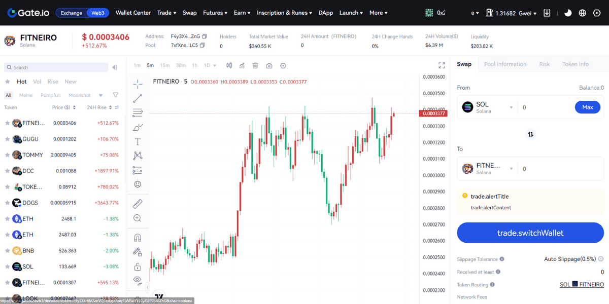 Giao diện thân thuộc của DEX Trade mà Gate Web3 cung cấp