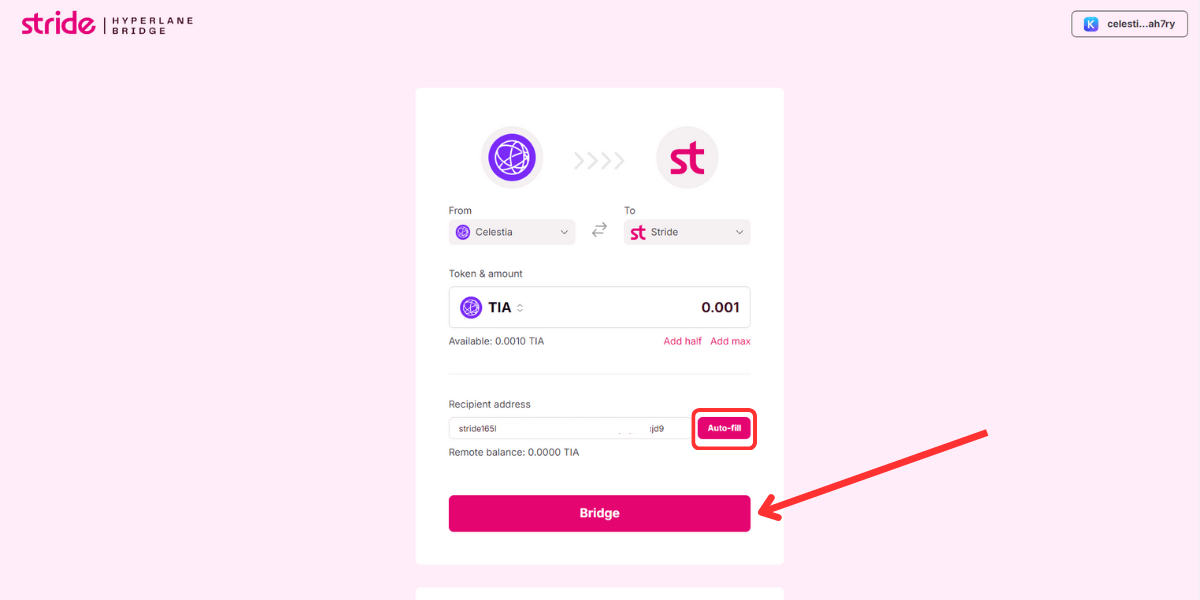 Thực hiện bridge từ Celestia sang Stride bằng giải pháp kết hợp Hyperlane