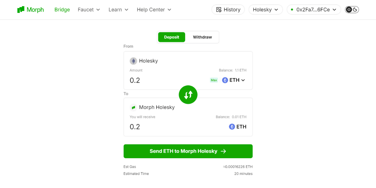 Bridge Holesky ETH sang Morph Holesky Testnet