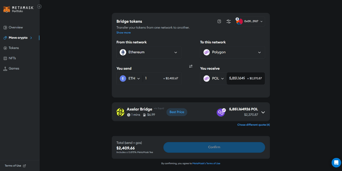 Tính năng bridge trên Metamask