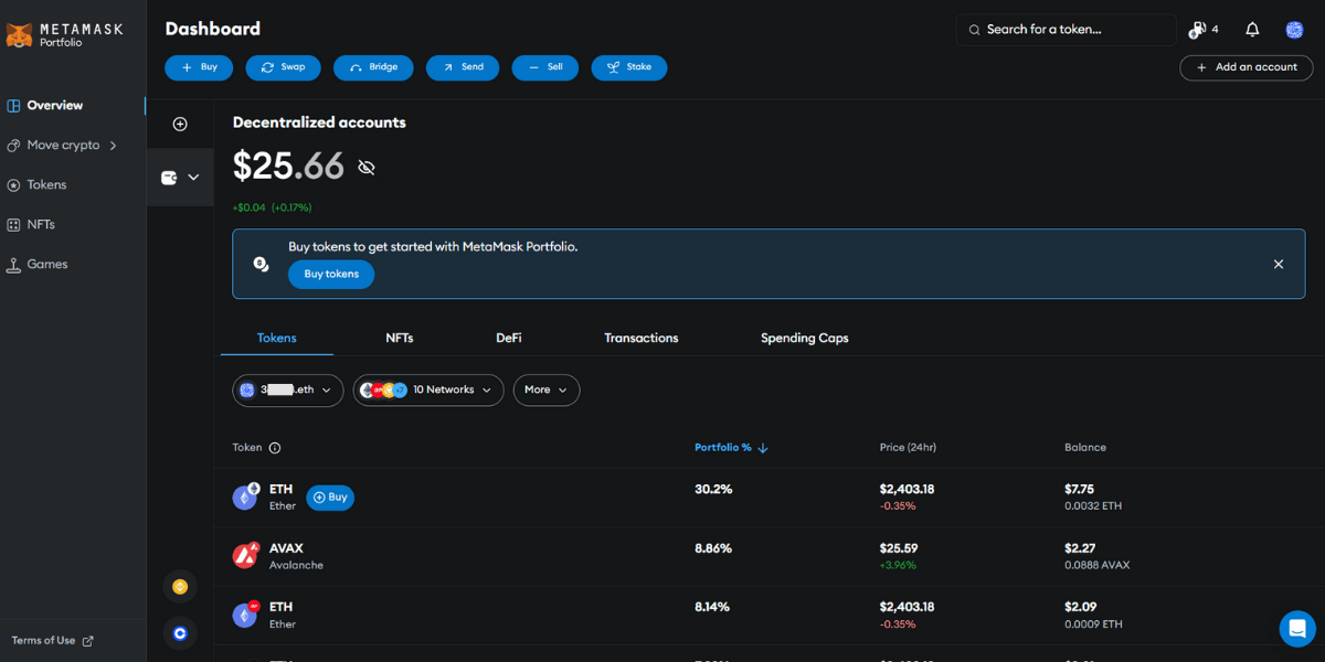 Tính năng Porfolio của Metamask