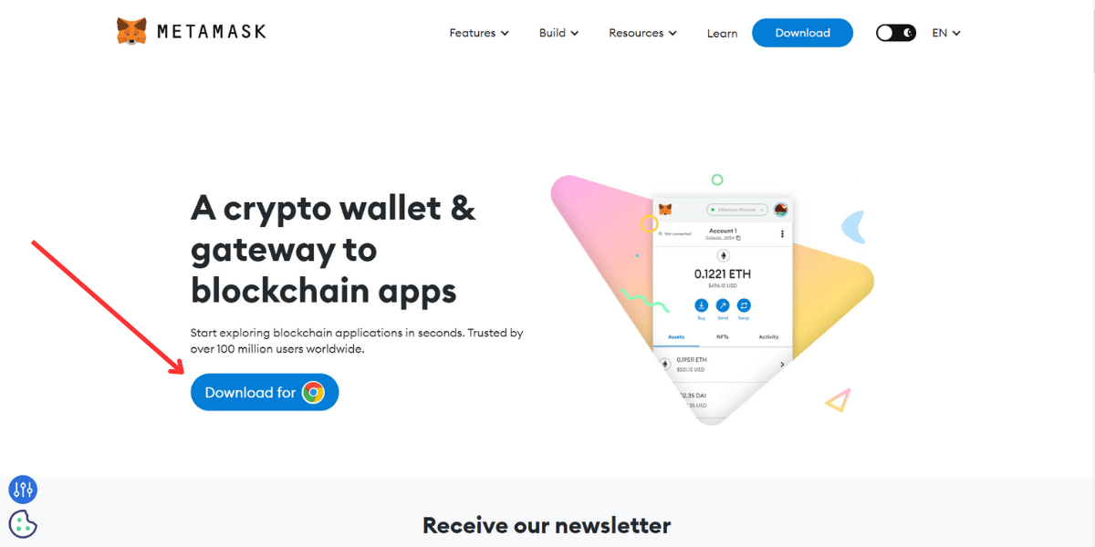 Truy cập vào trang tải ví Metamask