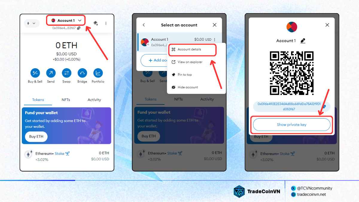 Cách trích xuất private key trên Metamask