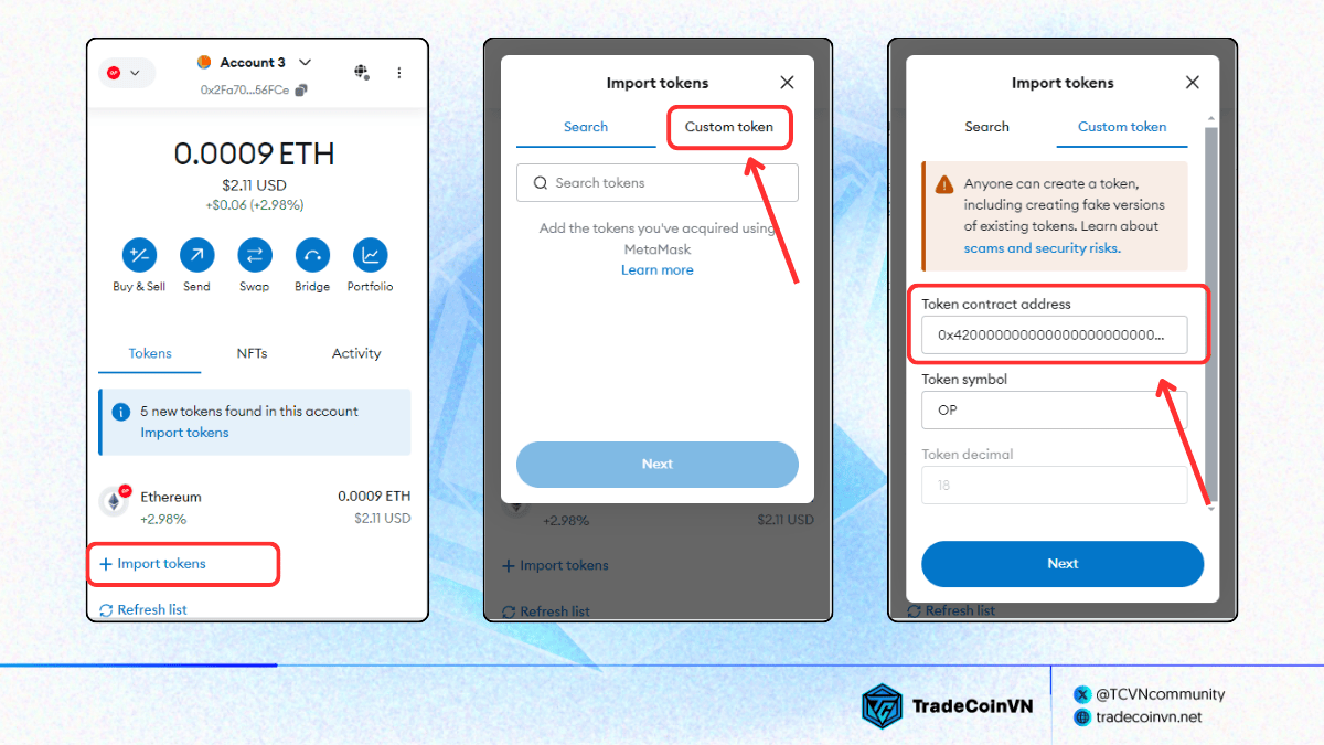 Import token trên Metamask sử dụng địa chỉ contract của token