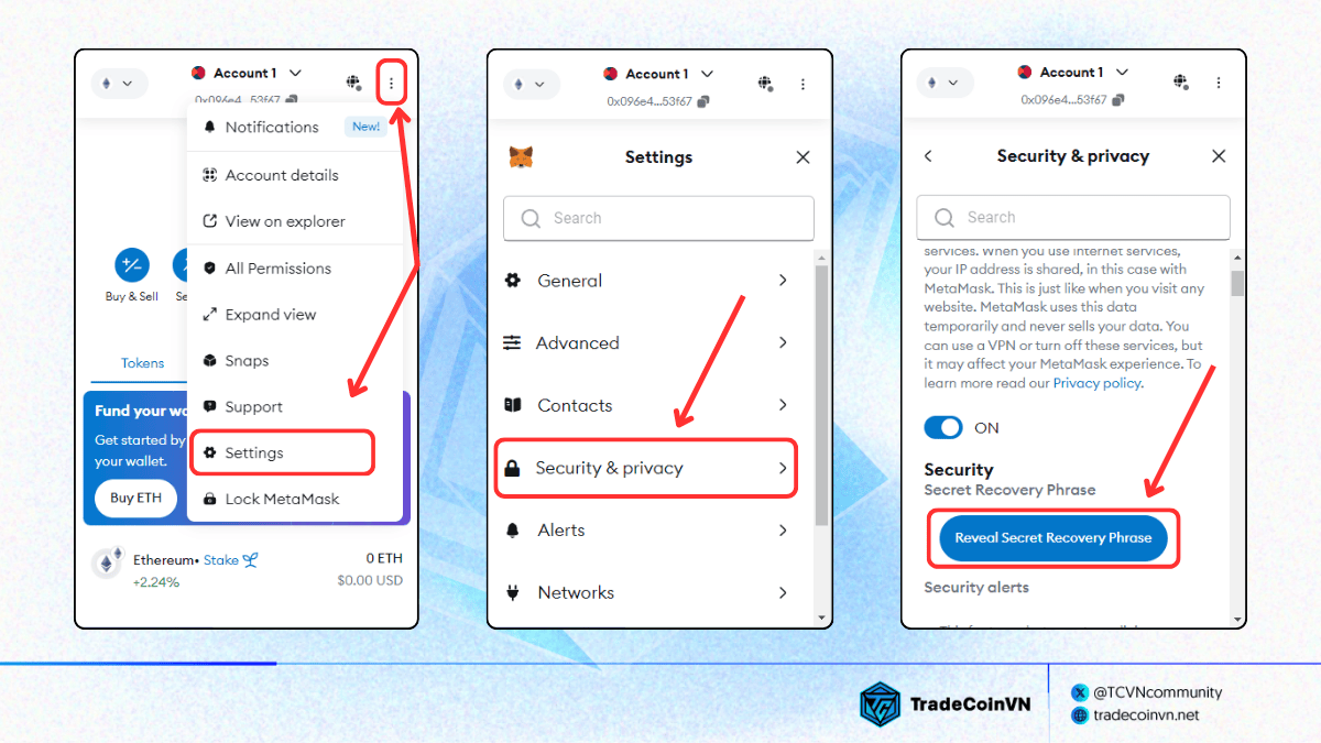 Vào Settings trên Metamask