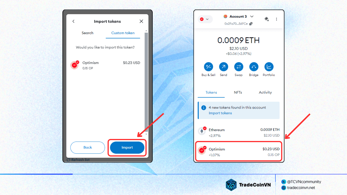 Hoàn tất việc import token vào trong danh sách trên Metamask