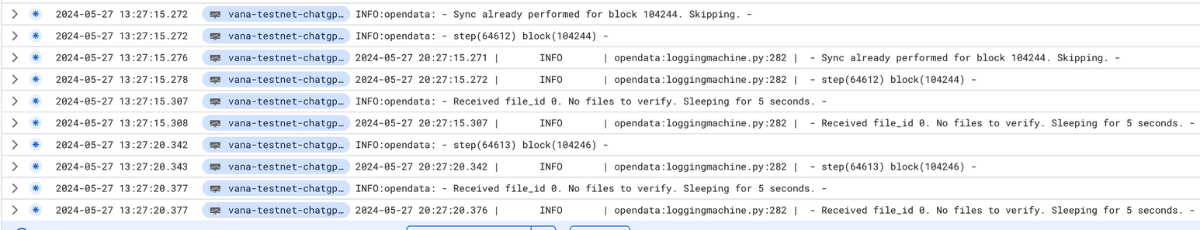 Nhật ký của một validator đang hoạt động