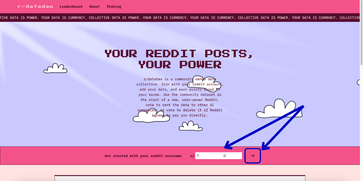 Nhập username Reddit và nhấn mũi tên để tiếp tục