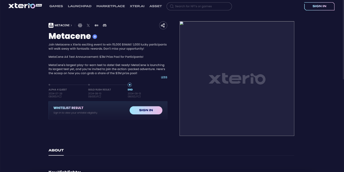 Metacene triển khai airdrop trên Launchpad của Xterio