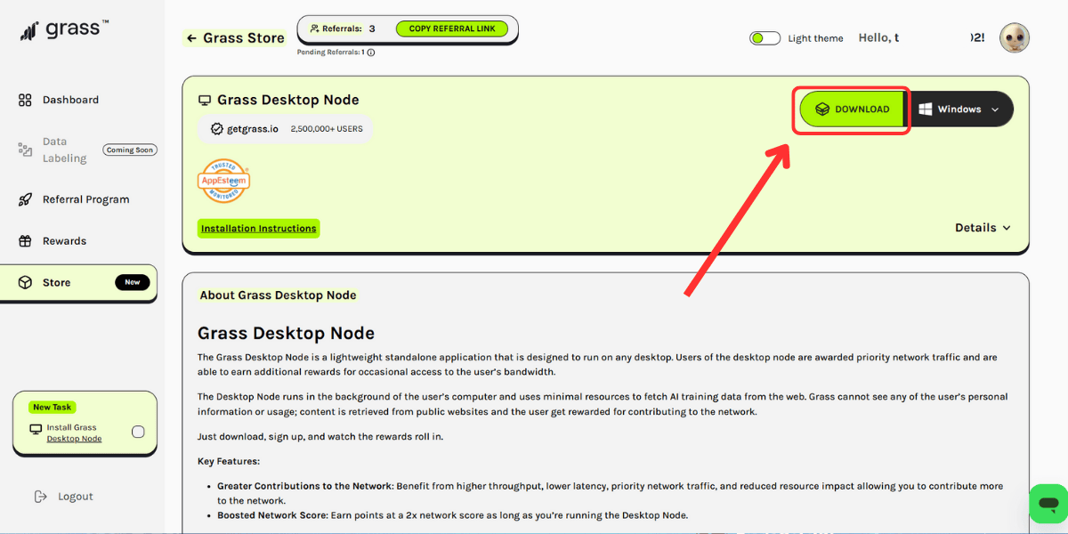 Download Grass Desktop Node và cài đặt