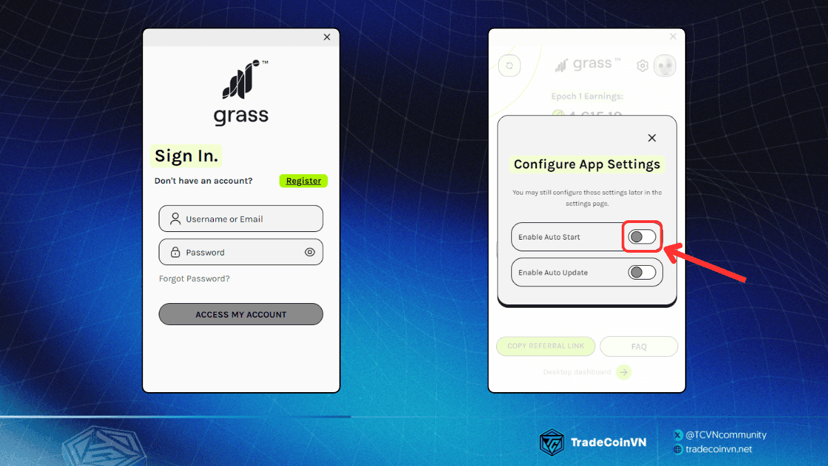 Đăng nhập vào Grass Desktop Node